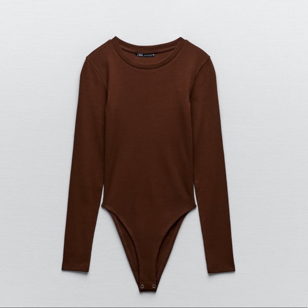 Zara ribbed bodysuit brown large